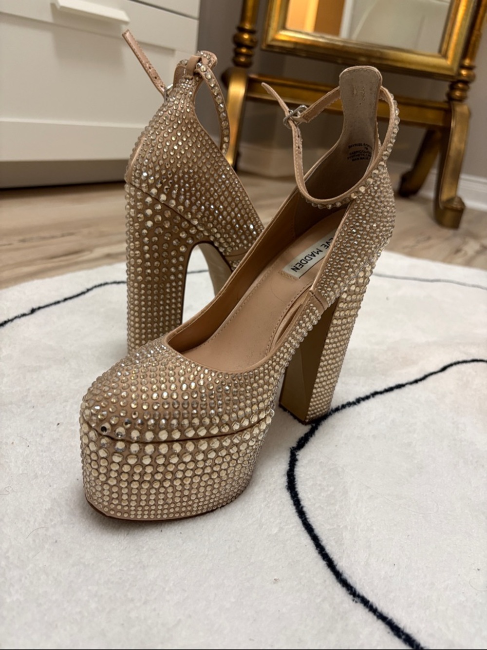 Steve Madden Blush Crystal Platform Pumps with Ankle Strap